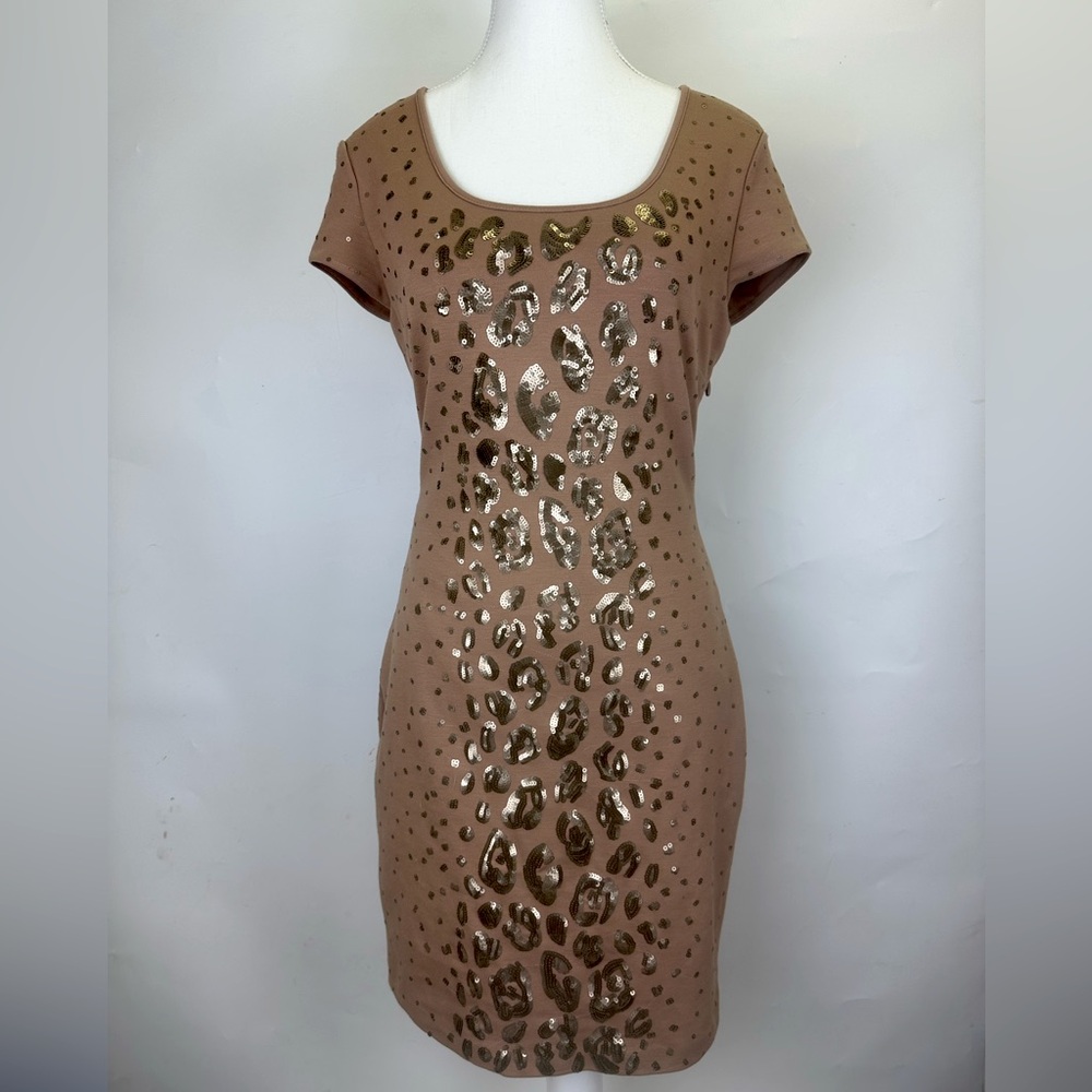 BCBG MaxAzaria Sequin Dress, leopard in nude